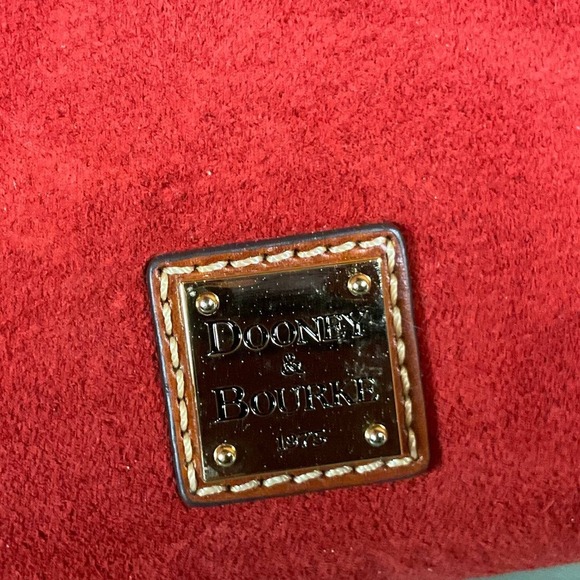 Dooney & Bourke Suede Zip Satchel Crossbody Bag Red Double Handle Pockets Footed - Picture 3 of 11